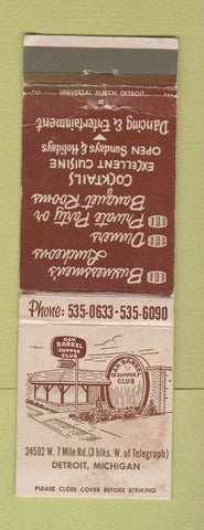 Matchbook Cover - Oak Barrel Supper Club Detroit MI WORN