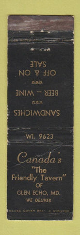 Matchbook Cover - Canada's Tavern Glen Echo MD WORN
