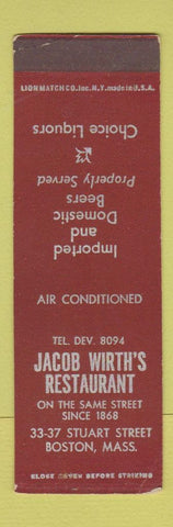 Matchbook Cover - Jacob Wirth's Restaurant Boston MA SAMPLE