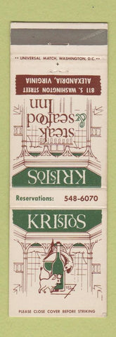 Matchbook Cover - Kristos Steak Seafood Inn Alexandria VA