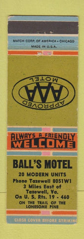 Matchbook Cover - Ball's Motel Tazewell VA