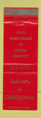 Matchbook Cover - Johnie's Restaurant Caledonia