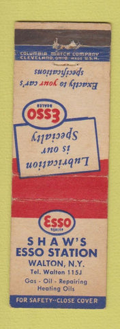 Matchbook Cover - Esso oil gas Shaw's Walton NY WEAR