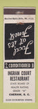 Matchbook Cover - Ingram Court Restaurant Cheraw SC WEAR