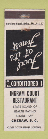 Matchbook Cover - Ingram Court Restaurant Cheraw SC WEAR