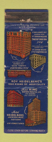 Matchbook Cover - Hotels Laurel Jackson MS Baton Rouge LA Heidelberg WORN