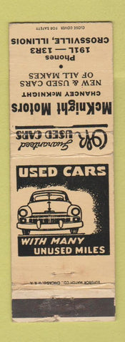Matchbook Cover - McKnight Motors Cars Crossville IL WORN
