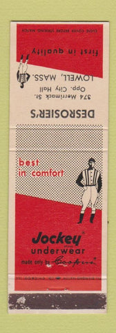 Matchbook Cover - Jockey Underwear Desrosier's Lowell MA WEAR
