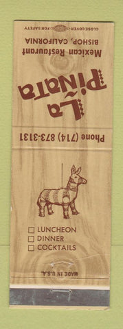 Matchbook Cover - La Pinata Mexican Restaurant Bishop CA