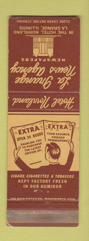 Matchbook Cover La Grange News Agency newspaper Hotel Norrland La Grange IL WEAR