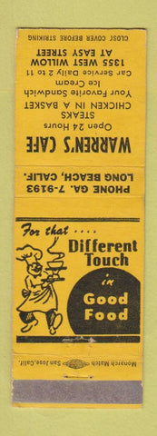 Matchbook Cover - Warren's Cafe Long Beach CA