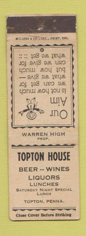 Matchbook Cover - Topton House Topton PA WEAR