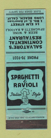 Matchbook Cover - Salvatore's Continental Restaurant Long Beach CA