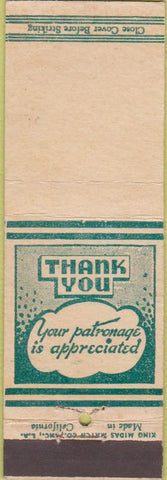Matchbook Cover - Thank You King Midas BLANK