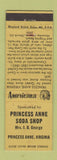 Matchbook Cover Princess Anne Soda Shop Princess Anne VA Perkins Americana WEAR