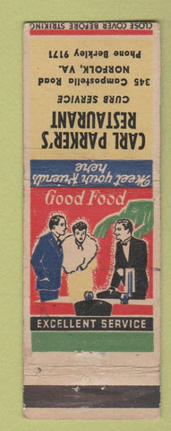 Matchbook Cover - Carl Parker's Restaurant Norfolk VA WEAR
