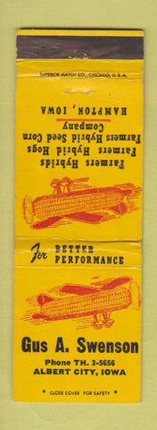 Matchbook Cover - Farmers Hybrids Corn Seed Gus Swenson Albert Center IA WEAR