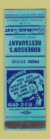 Matchbook Cover - Roberson's Restaurant Augusta WV WEAR