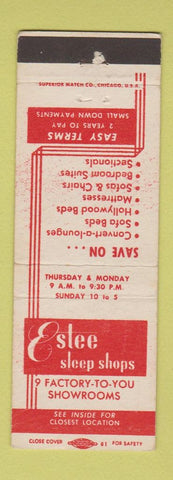 Matchbook Cover - Estee Sleep Shops Chicago IL Milwaukee WI beds WEAR