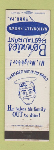 Matchbook Cover - Bennies Restaurant York PA