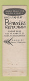 Matchbook Cover - Bennies Restaurant York PA