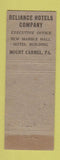 Matchbook Cover - Reliance Hotels Company Mount Carmel PA WEAR
