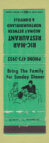 Matchbook Cover - Ric Mar Restaurant Northumberland Danville PA WEAR