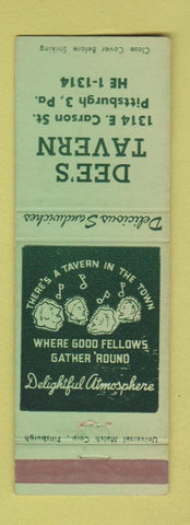 Matchbook Cover - Dee's Tavern Pittsburgh PA