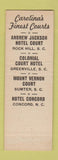 Matchbook Cover - Hotel Greenville Chester Florence Rock Hill SC Lenoir NC