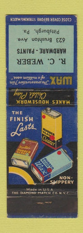 Matchbook Cover - RC Weber Hardware Pittsburgh PA Wax Finishes