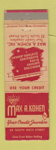 Matchbook Cover - Max Kohen Jewelry Minneapolis MN WEAR