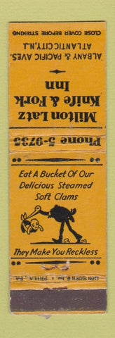 Matchbook Cover - Milton Latz Knife and Fork Inn Atlantic City NJ WORN