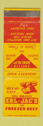 Matchbook Cover - Earl Jac's Beef Meat Clinton MD WORN