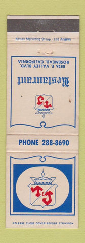 Matchbook Cover - TJ Restaurant Rosemead CA