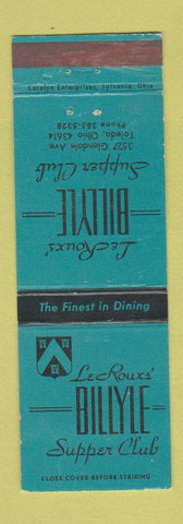 Matchbook Cover - Le Roux's Billyle Supper Club Toledo OH WEAR