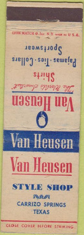 Matchbook Cover - Van Heusen Men's Shirts clothes Carrizio Springs TX