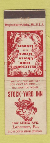 Matchbook Cover - Stock Yard Inn Lancaster PA WEAR
