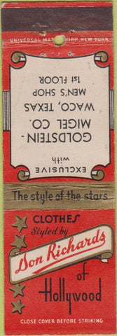 Matchbook Cover - Don Richards men's Clothes Waco TX