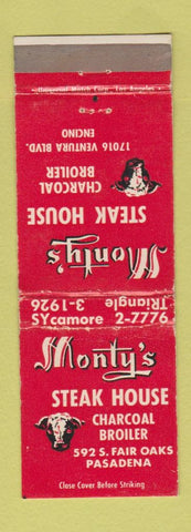 Matchbook Cover - Monty's Steak House Encino Pasadena CA WEAR