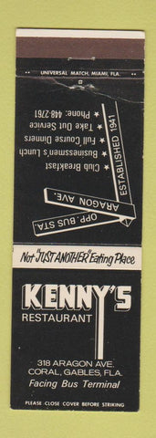 Matchbook Cover - Kenny's Restaurant Coral Gables FL
