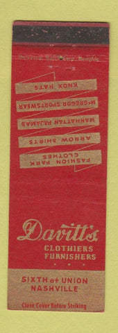 Matchbook Cover - Davitt's Clothes Nashville TN WEAR