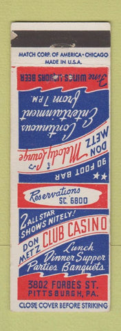 Matchbook Cover - Club Casino Pittsburgh PA WEAR
