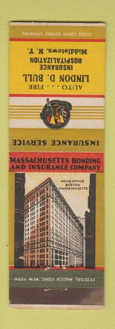 Matchbook Cover - Lindon Bull Insurance Middletown NY Federal