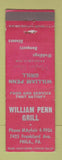 Matchbook Cover - William Penn Grill Philadelphia PA WEAR