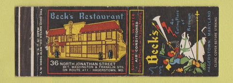 Matchbook Cover - Beck's Restaurant Hagerstown MD