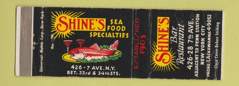 Matchbook Cover - Shine's Bar Restaurant New York City WORN