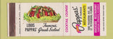 Matchbook Cover - Louis Pappas' Restaurant Tarpon Springs CA Greek Salad