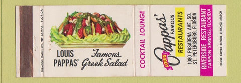 Matchbook Cover - Louis Pappas' Restaurant Tarpon Springs CA Greek Salad