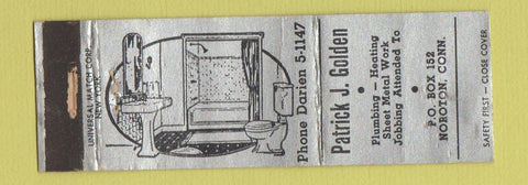 Matchbook Cover - Patrick Golden Plumbing Heating Noroton CT POOR STRIKER