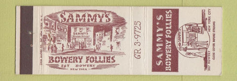 Matchbook Cover - Sammy's Bowery Follies New York City